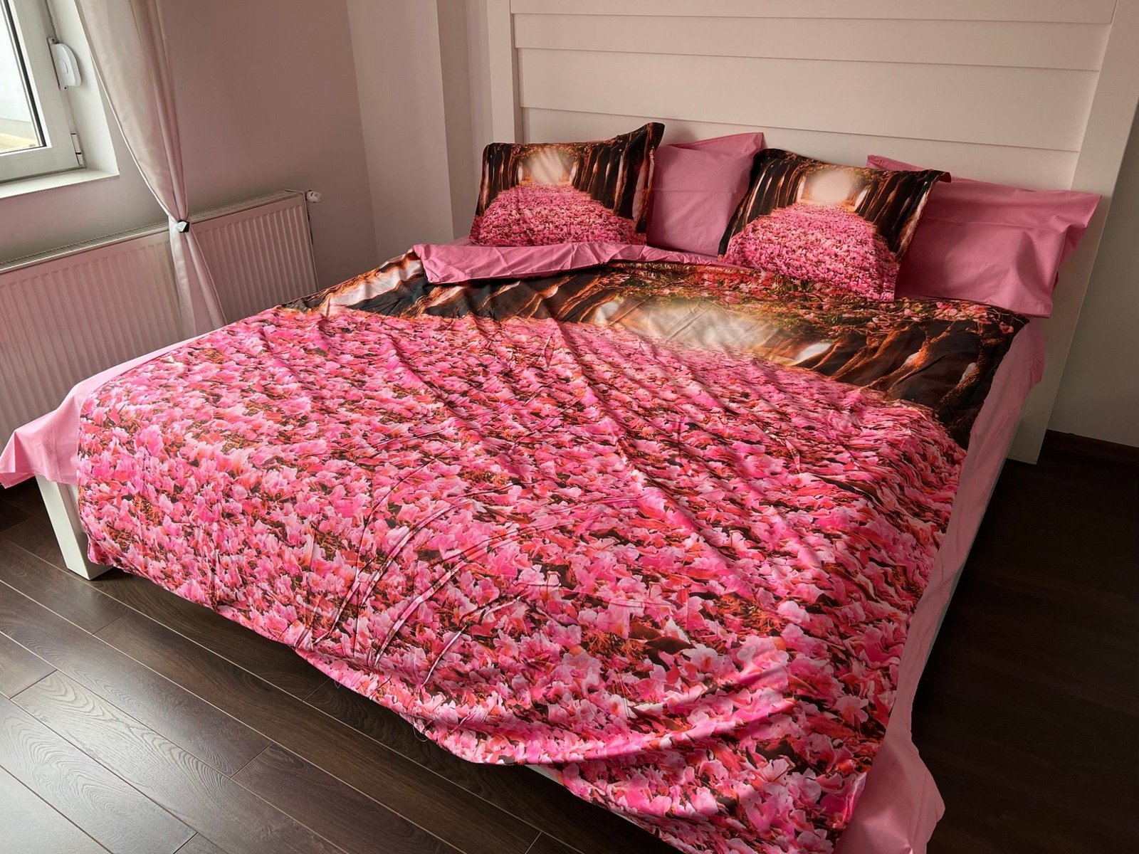 Posteljina 3D SATEN Pink flowers